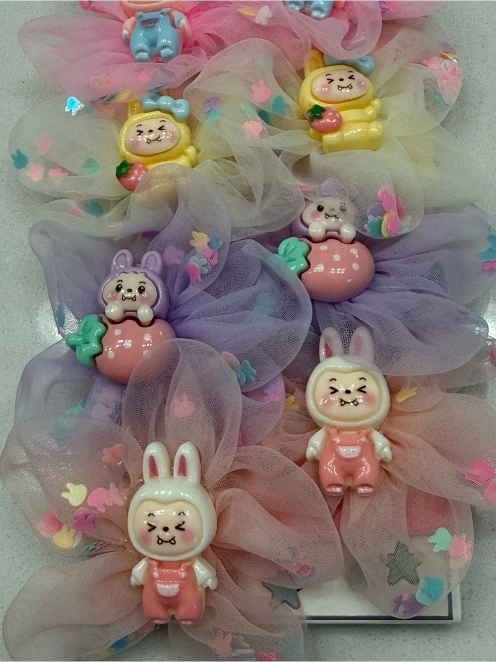 Kids Pink Purple Tulle Hair Bands  -Bunny and Bear Characters NWT